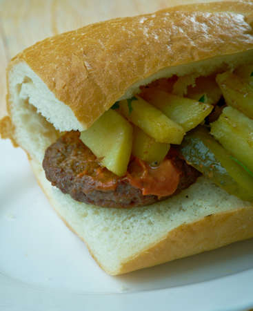 Mitraillette  type of sandwich which is a Belgian dishの写真素材