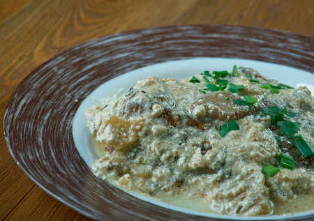 Veal Oscar dish consists of sauteed veal cutlets topped with crab or crayfish meat and bearnaise.の写真素材