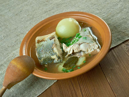 Siberian fish soup of omul (Coregonus autumnalis).の写真素材