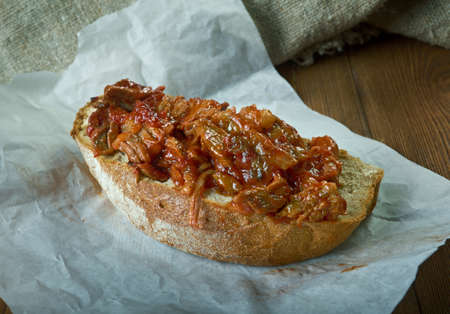 Beef Manhattan dish consisting of roast beef and gravy in New York City.American cuisineの写真素材