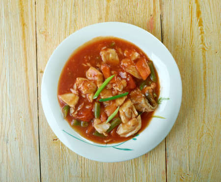 Maryland crab soup.East coast crab soup with chunky pieces of tomato, potatoes, vegetables and crabの写真素材