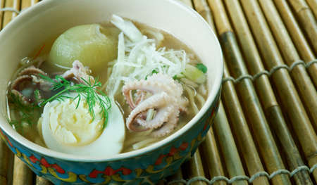 Mohinga  rice noodle and fish soup from Myanmar.Burmese cuisine