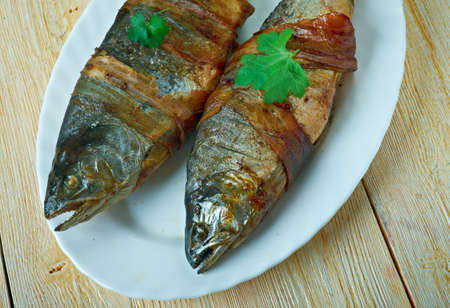 Trout Wrapped In Bacon with Rosemary.