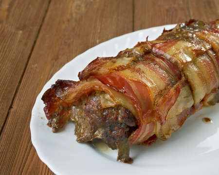 Berlinergratin Danish dish -  Baked Meatloaf with baconの写真素材