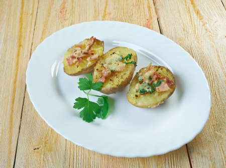 Trylle Kartofler Danish style baked potatoes with cheese and baconの写真素材