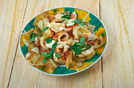 Chilaquiles con salsa roja traditional Mexican dish.の写真素材