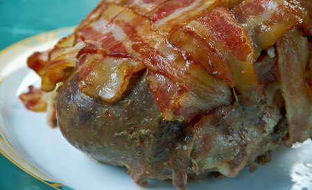 Mushroom and Spinach Stuffed Beef Heartの写真素材