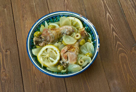 Djej bil Besla - algerian dish  chicken with saffron and olivesの写真素材