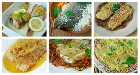 Food set of different  fish collage