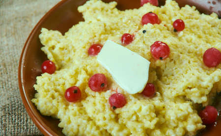 Jahlova Kase  - Polish version of millet porridge with berries or Beskid Mountainsの写真素材