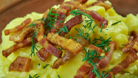 Braendende kaerlighed   - Danish potatoes with fried baconの写真素材