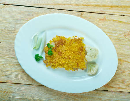 Baked Panko Crusted Fish. close upの写真素材