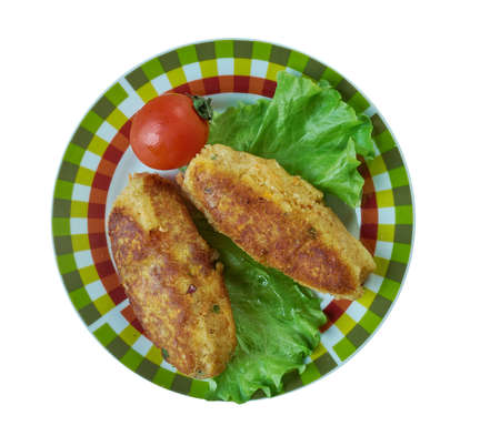 Selsig Morgannwg - Glamorgan sausage.  traditional Welsh vegetarian sausage for which the main ingredients are cheese , leeks and breadcrumbs.の写真素材