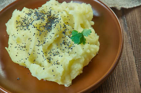 Mashed potatoes with poppy seeds. close up