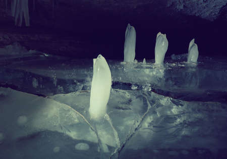 Ice stalactites. Cave in the Pinega region .Arhangelsk regionの写真素材