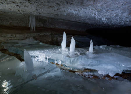 Ice stalactites. Cave in the Pinega region .Arhangelsk regionの写真素材