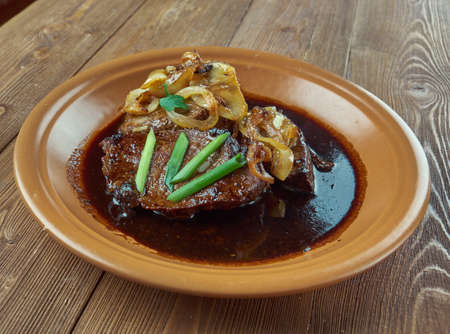 Bistek -  Mexican dish of pieces of salted and peppered sirloin,served in tortillas as a taco.の写真素材