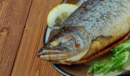 Coho baked -  North Pacific salmon  close up