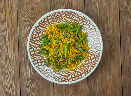 Lubia polow - Rice with Green Beans,  Persian Kitchen.の写真素材