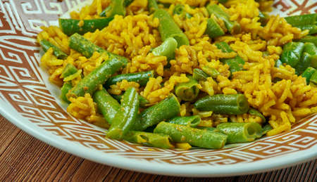Lubia polow - Rice with Green Beans,  Persian Kitchen.の写真素材