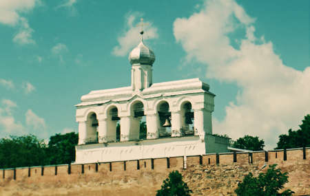 Bell tower of St. Sophia Cathedral . Veliky Novgorod ancient Russian cityの写真素材