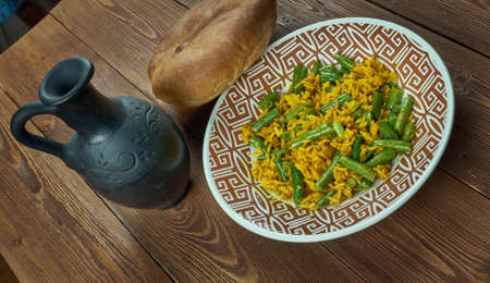 Lubia polow - Rice with Green Beans,  Persian Kitchen.の写真素材