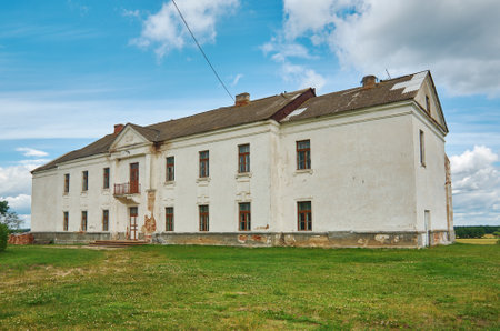 Lubchan Castle, residential castle of Radziwill family on Neman River Lubcha,Belarus.のeditorial素材