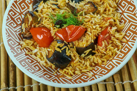 Solta Pilavi - Turkish Pilaf with Eggplant. close upの写真素材