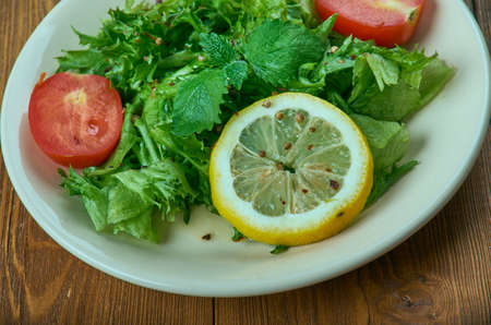 Turp otu salad - Spring salad from leaves of wild radish with garlic. Turkish cuisineの写真素材