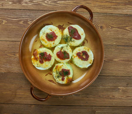 Zucchini mini pizza. Italian Cuisineの写真素材