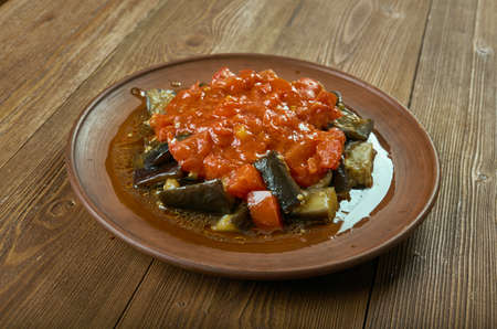 Soslu patlican - Turkish cuisine, Tomato sauce with eggplantの写真素材