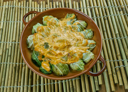 Indian stuffed  curry cabbage  with brown rice and vegetables - Bandh gobi ki rollsの写真素材