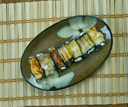 Grilled Eggplant Roll-Ups with Ricotta Pesto. Italian Cuisineの写真素材