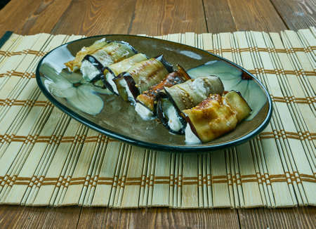 Grilled Eggplant Roll-Ups with Ricotta Pesto. Italian Cuisineの写真素材