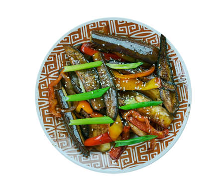 Sichuan Eggplant  -Fried vegetables in Chinese style, close upの写真素材