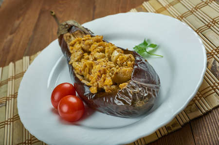 Bademjan Kabab - Persian Stuffed Eggplant  close upの写真素材