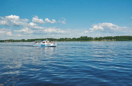 Pleasure boat on the Volga , city of Yaroslavl.Golden ring of Russia