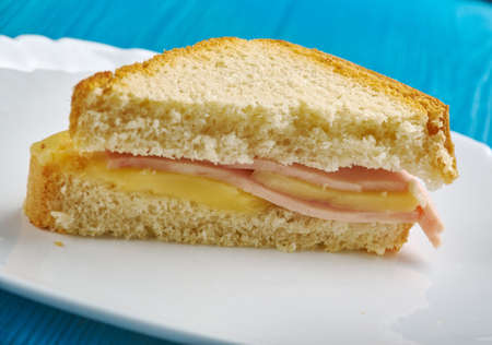 Ham Omelet Grilled Cheese Sandwich, close upの写真素材