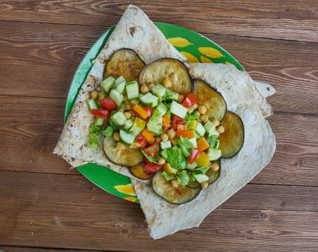 Mediterranean chickpea salad with zaâatar and eggplantの写真素材