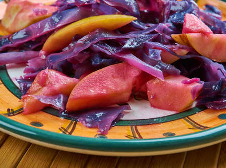 Braised Red Cabbage With Cider And Apples. close upの写真素材
