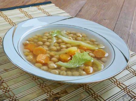 Minestra dei morti  - Chickpea Soup homemade Minestra  with  tomato, carrots and onions.の写真素材