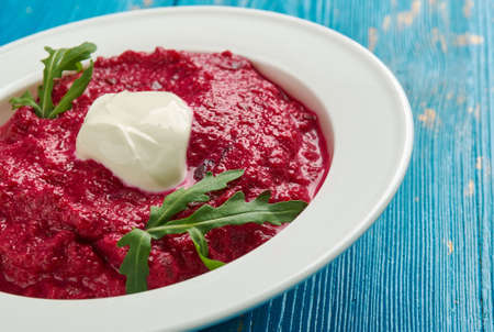 Beet Yogurt Dip - dip is made with roasted beets, yogurt, olive oil and lots of garlicの写真素材
