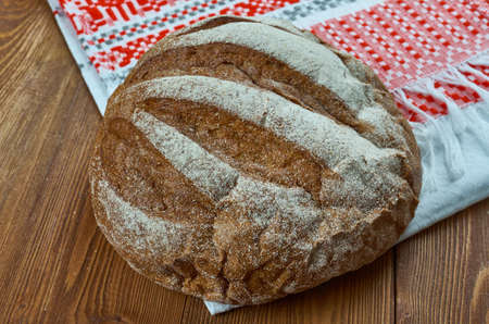 Serbian Balkan Pogacha Bread -  white bread that Serbians, Croatians, Macedonians and other Balkans,...