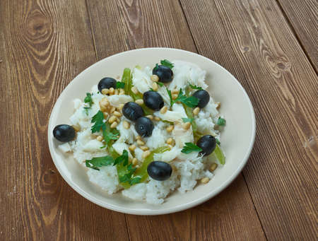 Smoked Haddock Risotto with olives and pine nuts, Mediterranean cuisineの写真素材