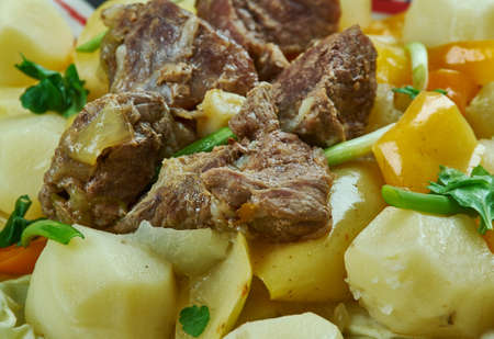 Dimlama - turkic stew made with various combinations of meat, potatoes, onions, vegetables, and sometimes fruits.の写真素材