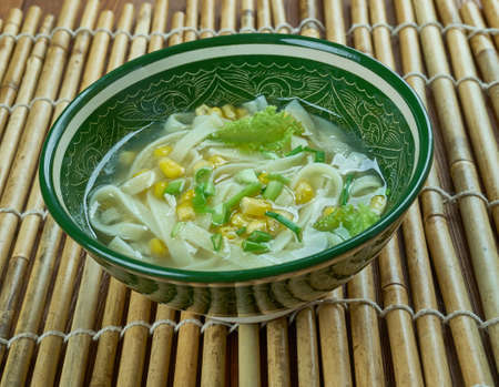 Cantonese corn soup - Chinese-style corn soup , close upの写真素材