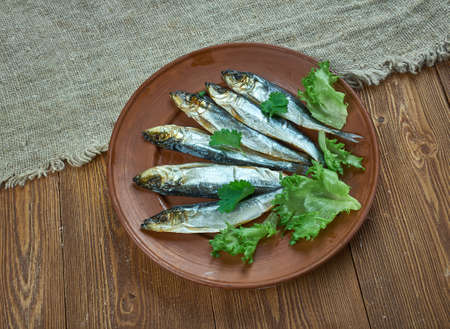 Kieler Sprotte - smoked fish  north European countries, including the Baltic states, Scandinavia, Ireland, Germany, Poland and Russia.の写真素材