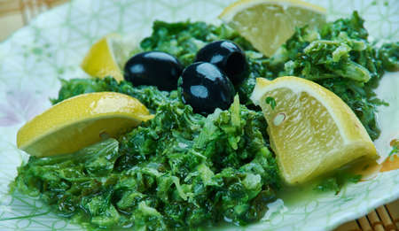 Moroccan Mallow Salad -khoubiza or bakoula ,  made  mallow leavesの写真素材