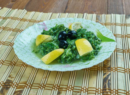 Moroccan Mallow Salad -khoubiza or bakoula ,  made  mallow leavesの写真素材