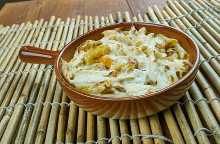 Chicken Mustard Pasta Bake - creamy one dish meal made with three kinds of cheese.の写真素材